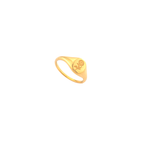 A polished yellow gold signet ring featuring an engraved rose motif on its oval face.
