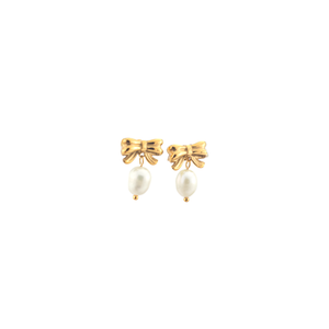 Ivory Gold Bow Pearl Earrings