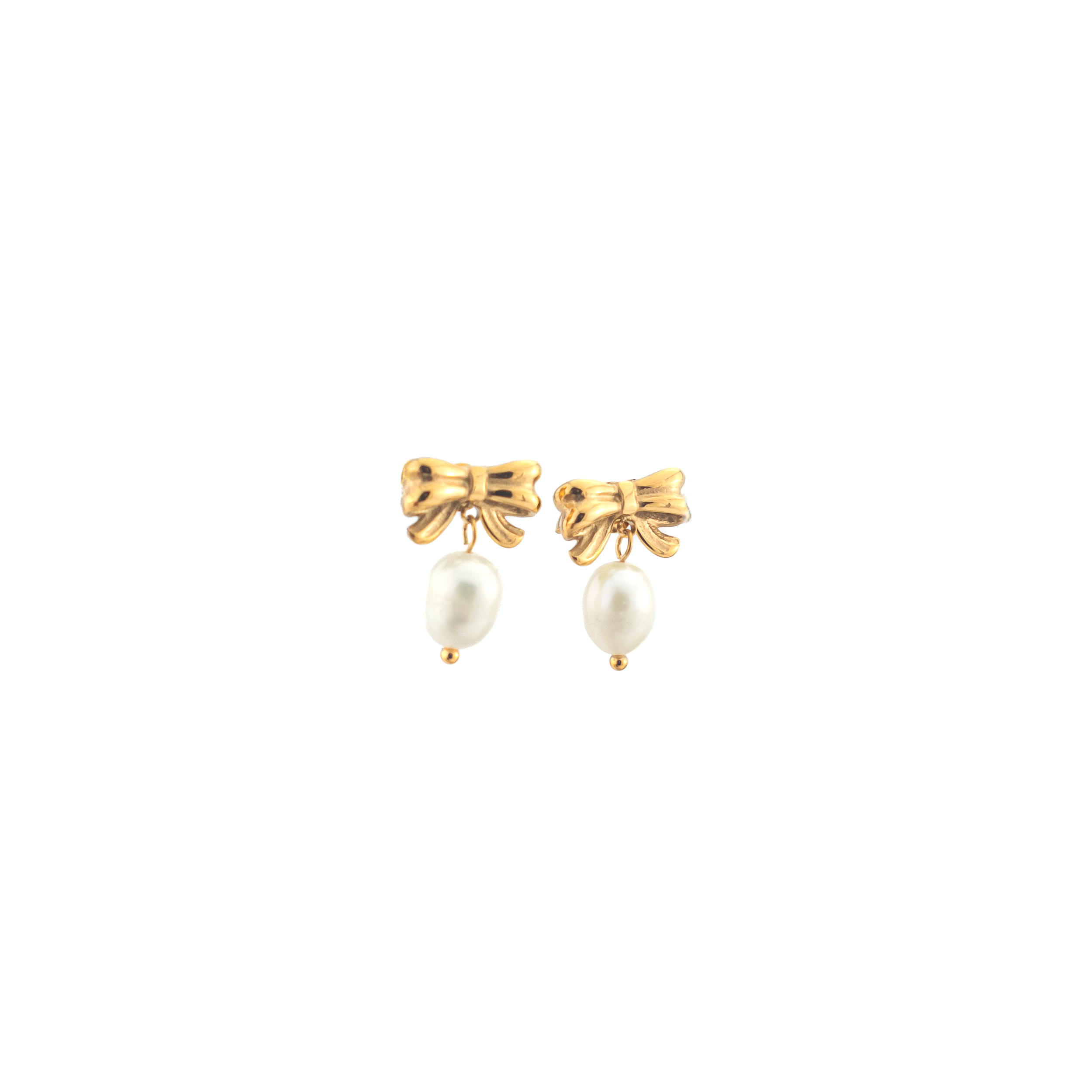 Ivory Gold Bow Pearl Earrings