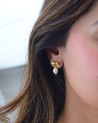 Ivory Gold Bow Pearl Earrings