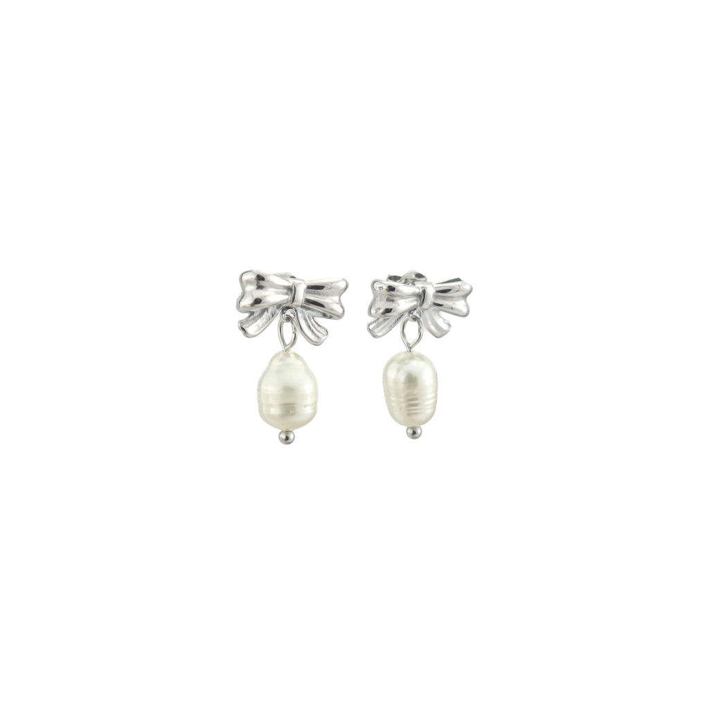 Ivory Silver Bow Pearl Earrings