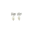 Ivory Silver Bow Pearl Earrings