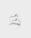 A polished silver-toned wrap ring with a smooth, curved design.